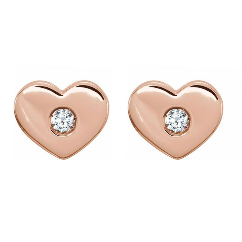 14k Rose Gold .06 Ctw Diamond Small Heart Post Earrings, 8 X 6mm